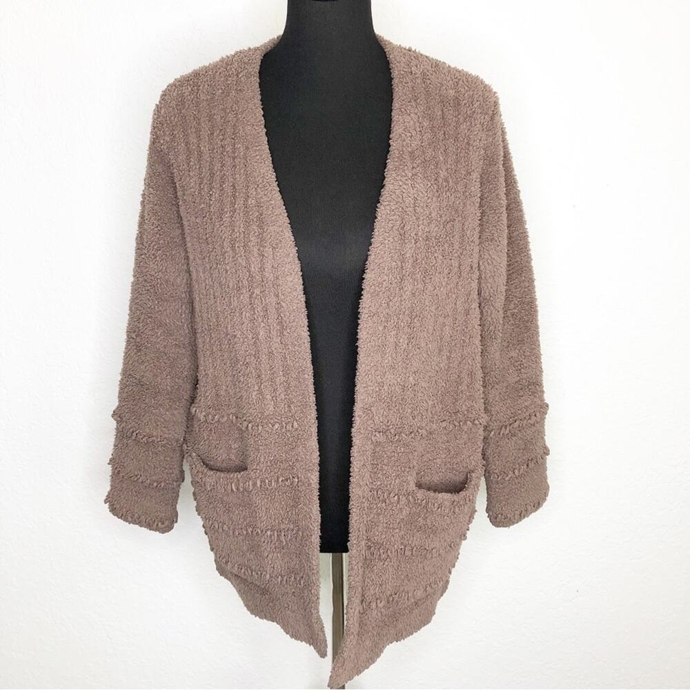 Barefoot Dreams mocha brown open front loop trim cardigan size Small - Picture 1 of 14